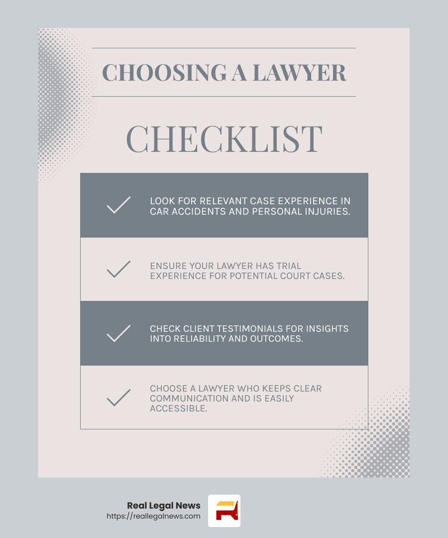 Choosing a Lawyer: Experience, Reputation, Communication - local accident lawyers infographic checklist-light-blue-grey